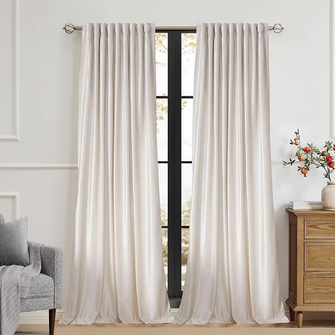 100% Blackout Ivory Off White Velvet Curtains 72 inch Long for Living Room,Set of 2 Panels Liner Rod Pocket Back Tab Thermal Window Drapes Room Darkening Heavy Decorative Curtains for Bedroom