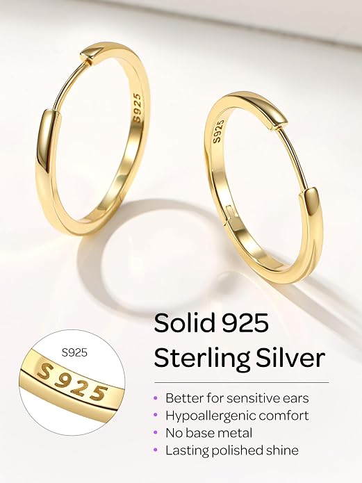 ChicSilver 925 Sterling Silver Huggie Hoop Earrings Small Hoop Earrings for Women Hypoallergenic Silver Huggie Earring Cartilage Earrings for Women (6/8/10/12/14/16/18/20MM)