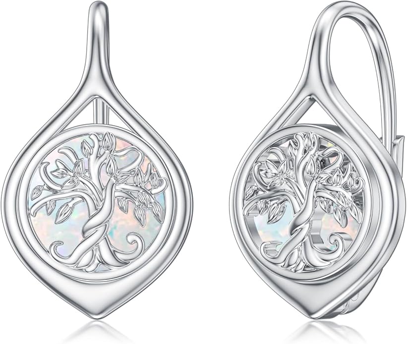 WINNICACA Leverback Earrings for Women 925 Sterling Silver Tree of Life Earrings Dangle Drop Turquoise Moonstone Moss Agate Heart Jewelry Gifts for Women Her Wife Anniversary Birthday Gifts