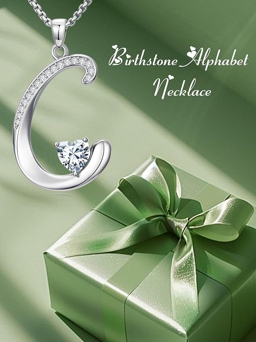 Birthday Gifts for Women Alphabet A to Z Initial Birthstone Pendant Necklaces for Women - 18k White Gold Plated Personalized Name Jewelry Anniversary Graduation Gifts for Wife Her Daughter Girlfriend(with Gift Box)