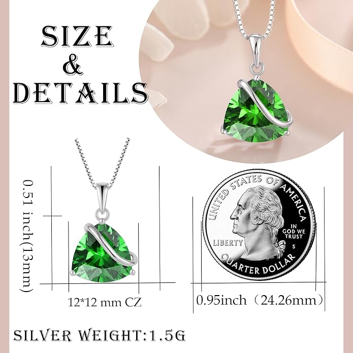 Birthstone Necklace for Women 925 Sterling Silver Triangle cut CZ Halo Pendant Necklaces Infinity Jewelry Gift for Birthday Christmas Mother's Day