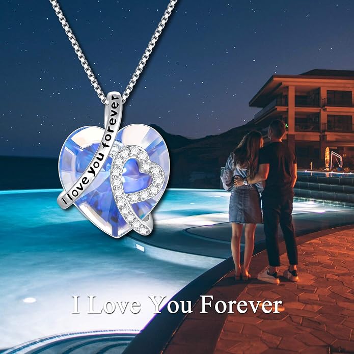 AOBOCO I Love You Forever Necklace 925 Sterling Silver with Crystals from Austria Anniversary Birthday Gifts for Women Mothers Day Gift