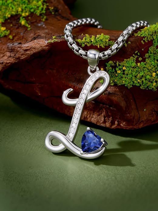 Birthday Gifts for Women Alphabet A to Z Initial Birthstone Pendant Necklaces for Women - 18k White Gold Plated Personalized Name Jewelry Anniversary Graduation Gifts for Wife Her Daughter Girlfriend(with Gift Box)