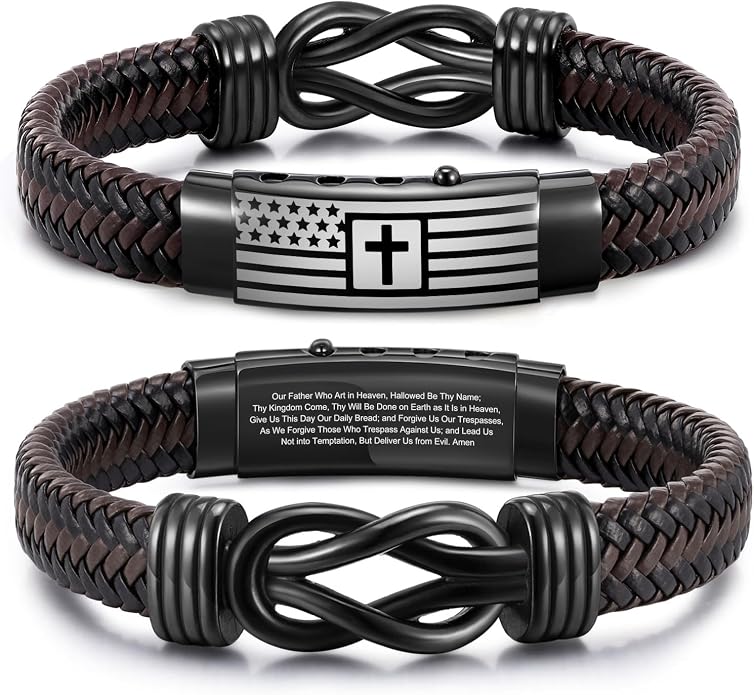 VNOX Men's Inspirational Mantra Engarved Handmade Braided Leather Adjustable Cuff Bangle Bracelet Encouragement Motivational Gift for Men