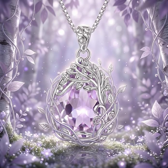 Teardrop Moonstone Necklace for Women Tree of Life/Filigree Birthstone Pendant Necklace Jewelry