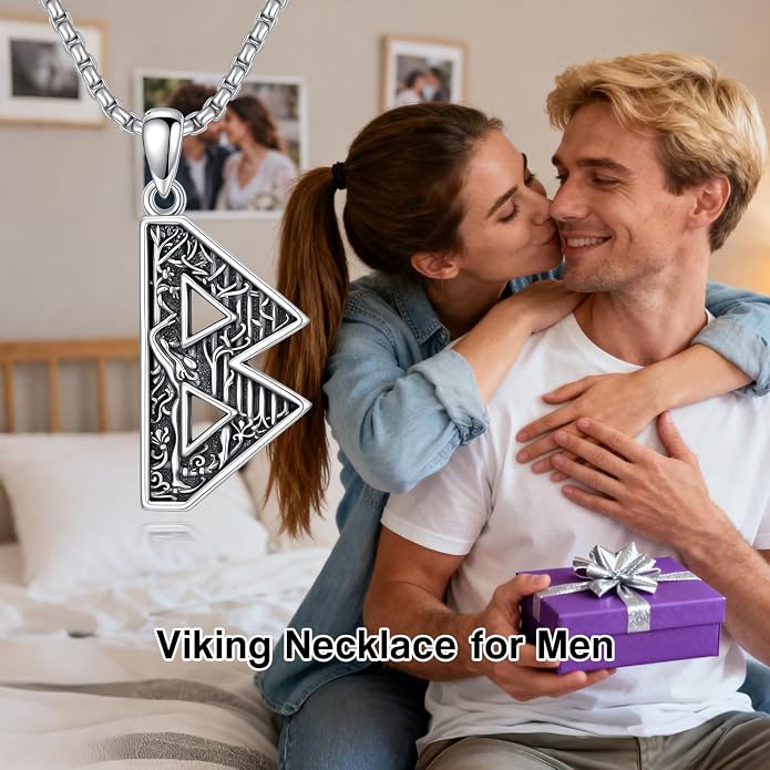 ROMANTICWORK Viking Necklace for Men 925 Sterling Silver Viking Pendant Necklace Amulet Jewelry for Father Husband Birthday Christmas
