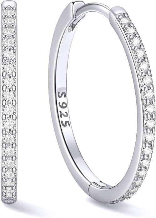 ChicSilver 925 Sterling Silver Huggie Earrings for Women 14K Gold Plated Silver Hoop Earrings for Women Hypoallergenic Small Cubic Zirconia Huggie Earring (6/8/10/12/14/16/18/20mm)