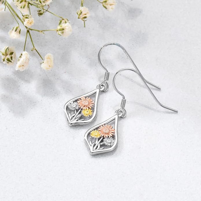 WINNICACA Sterling Silver Dangle Drop Earrings for Women Mom Flower Leverback Earrings Jewelry Christmas Anniversary Birthday Gifts