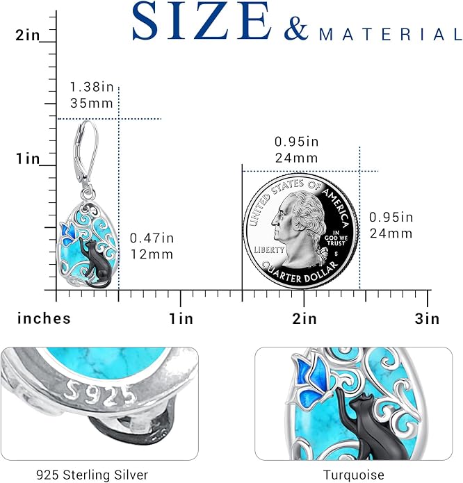 Eusense Sterling Silver Dangle Earrings for Women Tree of Life Animals Moonstone Turquoise Leverback Earrings Jewelry Gifts