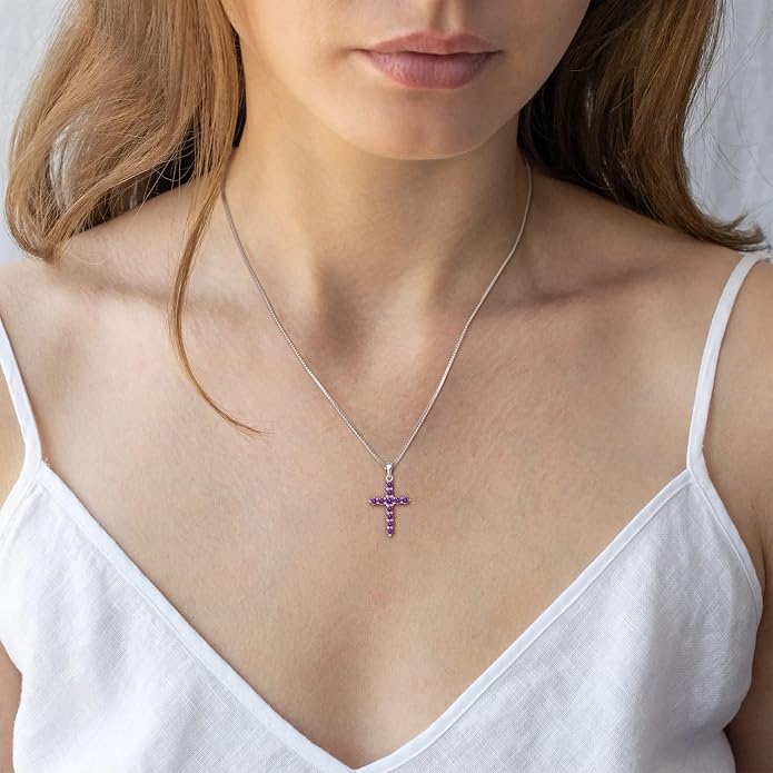 STARCHENIE Cross Necklace Sterling Silver Crucifix Pendant Gemstones Jewelry for Women