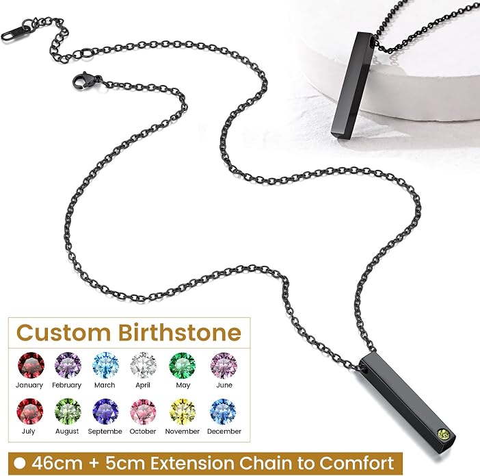 GOLDCHIC JEWELRY Personalized Birthstone Name Necklaces for Men Women, Engraved Family Names Necklace with Birthstone Vertical Bar Necklace, Pendant for Husband/Father/Grandma/Wife Birthday Gifts