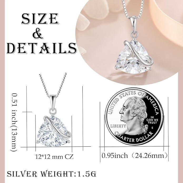 Birthstone Necklace for Women 925 Sterling Silver Triangle cut CZ Halo Pendant Necklaces Infinity Jewelry Gift for Birthday Christmas Mother's Day