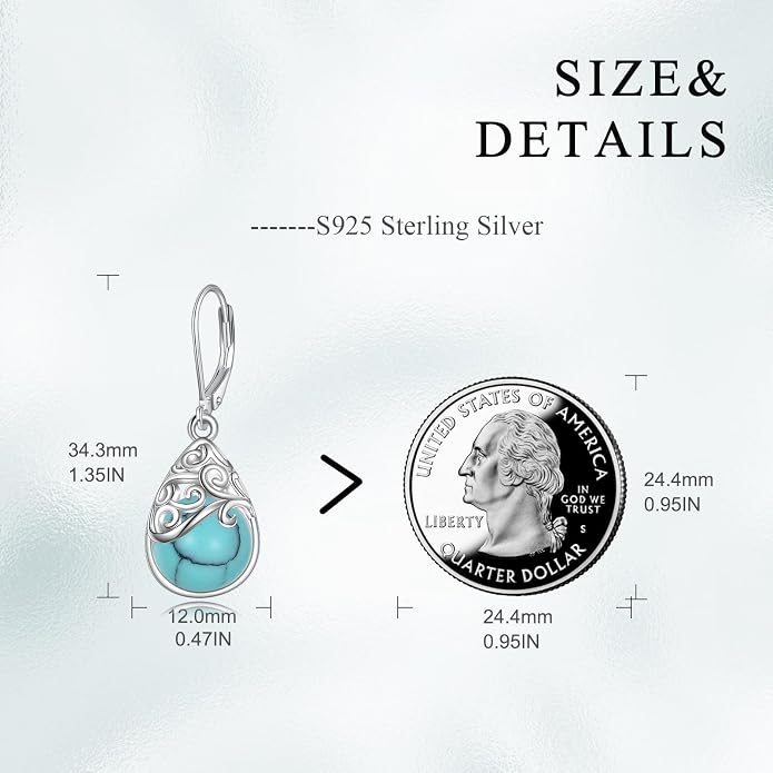 925 Sterling Silver Leverback Earrings Vintage Filigree Dangle Drop Earrings Jewelry Birthday Gifts for Women