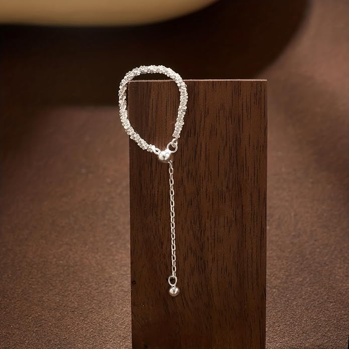 925 Sterling Silver Link Chain Fidget Rings with Dangle Bead Star for Women 14k Gold Plated Adjustable Sparkling Twist Rope Ring Stackable Line Finger Ring Jewelry Christmas Gifts for Mom