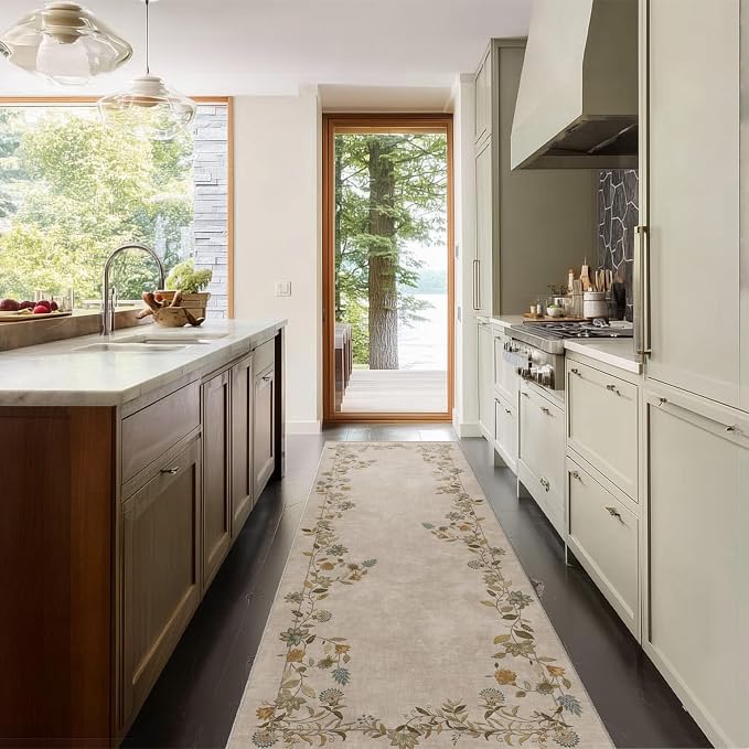 Washable Runners for Hallways Kitchen Rug: 2'6"x8' Entryway Rug Stain Resistant Non Slip Low Pile Soft Living Room Floor Carpet Runner for Bedroom Laundry Room Farmhouse Indoor