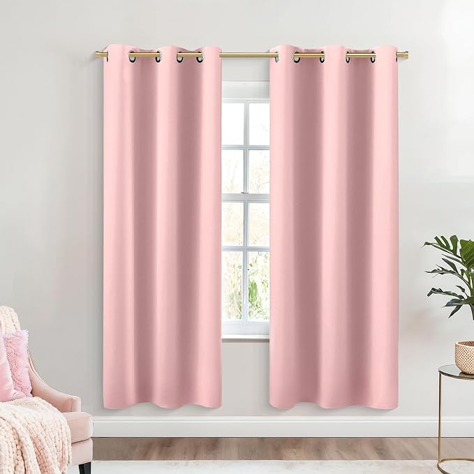 KOUFALL Blush Pink Curtains 2 Panels 63 Inch Length,Blackout Room Darkening Dorm Room Essentials for Girls
