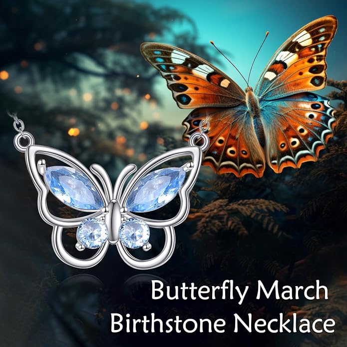 Butterfly Necklace for Women 925 Sterling Silver Crystal Butterfly Pendant Birthstone Amethyst Jewelry Gift
