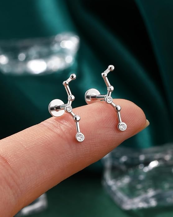 COCHARM 925 Sterling Silver Cartilage Helix Earring Stud 16g 6mm 8mm Flat Back Helix Piercing Jewelry Constellation Cartilage Jewelry for Women Man