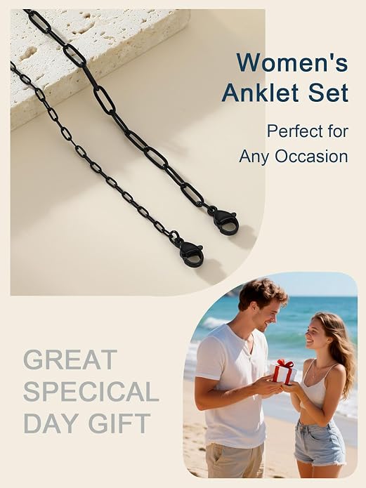 ChainsPro Stainless Steel Waterproof Anklet for Women, Adjustable Non Tarnish Layered Anklets, Trendy Dainty Cuban Link Ankle Bracelet Beach Jewelry Gifts for Swimming & Daily Wear (8.5+2 inches)