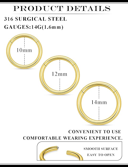 20G 18G 16G 14G 12G 10G 8G 6G 4G 2G Nose Rings Hoops 316l Surgical Steel Clicker Septum Lip Ring Tragus Helix Daith Rook Conch Snug Cartilage Lobe Earrings Hoop Piercing Jewelry For Women Men