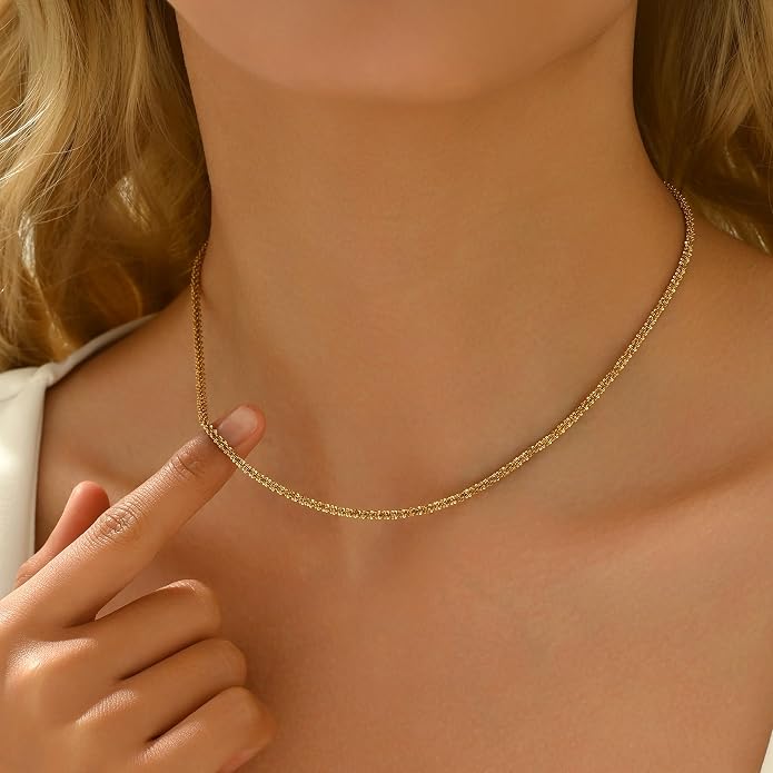 Gold Chain Necklace for Women Dainty Simple Satellite Beaded Twisted Chain Choker Necklace Everyday Jewelry Christmas Gifts