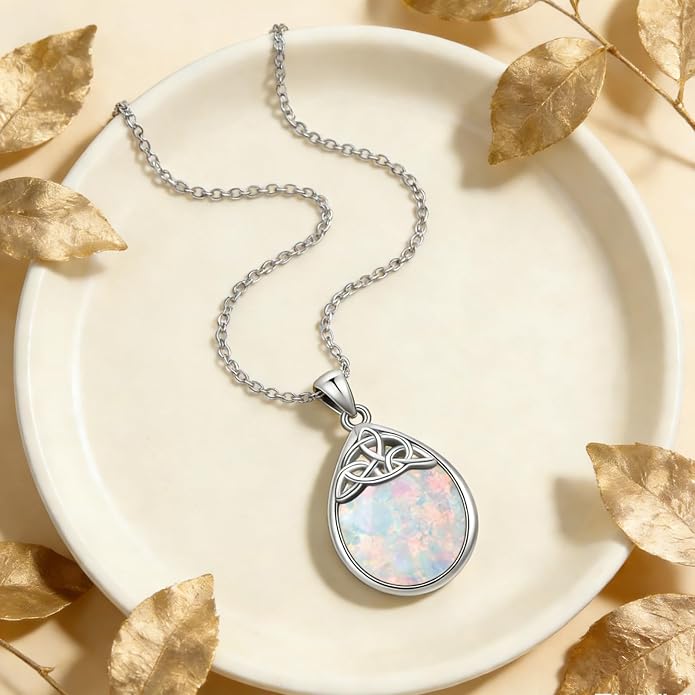 PELOVNY Celtic Knot Necklaces for Women 925 Sterling Silver Gemstone/Birthstone Teardrop Infinity Necklace Irish Celtic Pendant Jewelry Gifts for Mom Daughter Wife