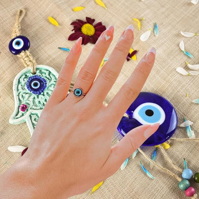 Ello Elli Evil Eye Ring for Women, Minimalist Stainless Steel Band, Blue Eye Protection Design, Sleek Everyday Jewelry