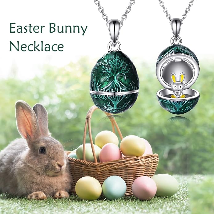 AXELUNA Fox Necklace Sterling Silver Easter Egg Necklace Fox Pendant Animal Jewelry Gifts for Women Girls Birthday Graduation Gift