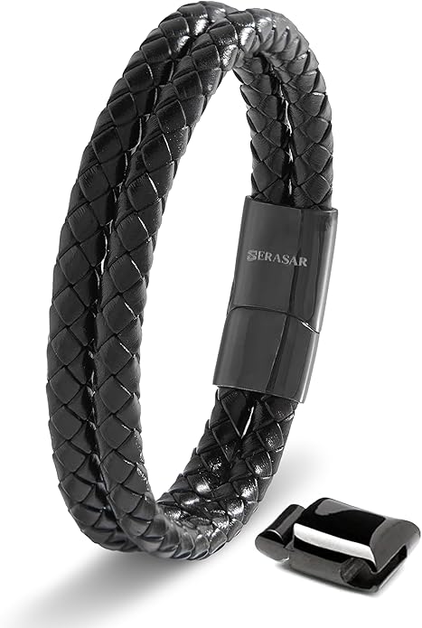 SERASAR Premium Leather Bracelet Men | Stainless Steel Magnetic Clasp | Three Colors | Jewelry Box Included