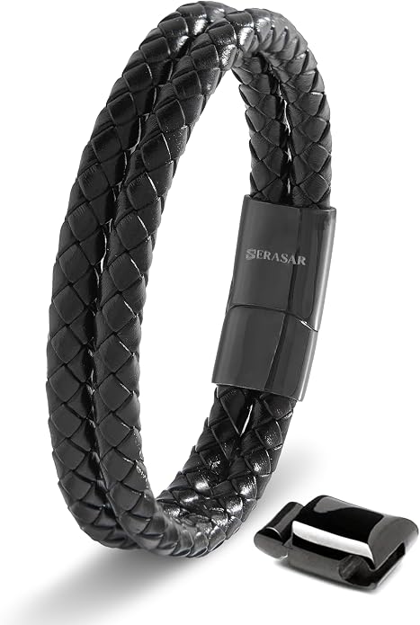 SERASAR Premium Leather Bracelet Men | Stainless Steel Magnetic Clasp | Three Colors | Jewelry Box Included