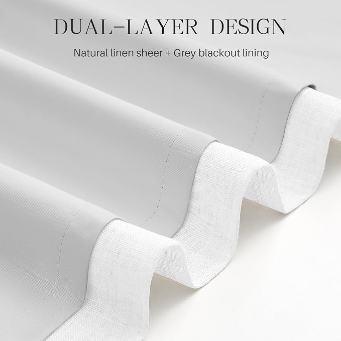Pinch Pleated Curtains 100% Blackout Linen Curtains 63 Inches Long for Bedroom Living Room, White Memory Trained Thermal Insulated Room Darkening Window Pleat Drapes with Hooks, 2 Panels, 40"Wx63"L