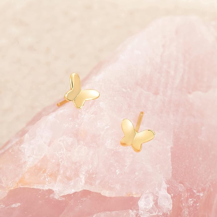 Butterfly Earrings Sterling Silver Tiny Butterfly Stud Earrings for Women Gold Minimalist Earrings Dainty Hypoallergenic Earrings for Sensitive Ears Mothers Day Gifts for Wife