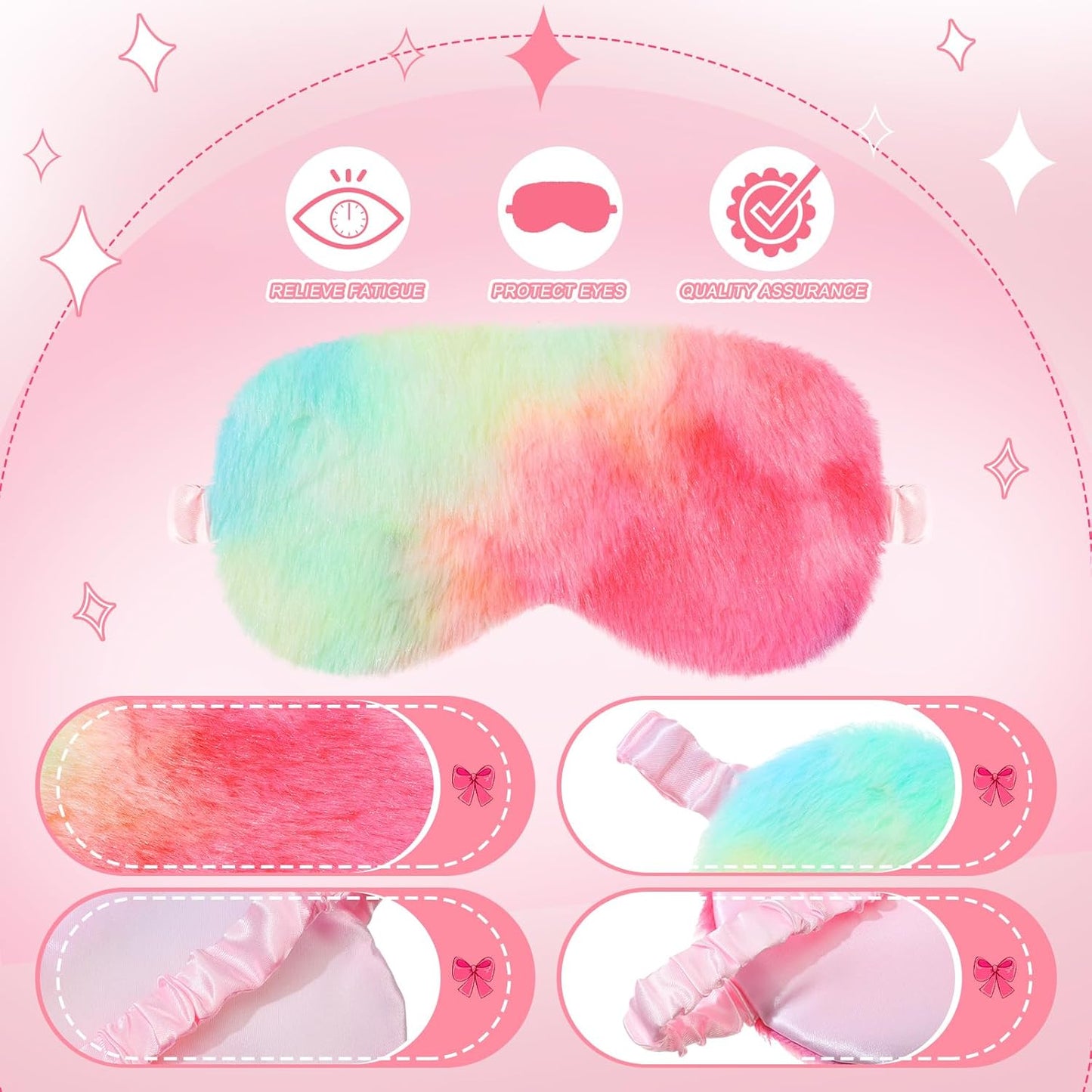 Newcotte 24 Pcs Sleepover Party Supplies for Girls, Includes 12 Pcs Plush Sleep Eye Mask and 12 Pcs Bow Hair Band, Plush Bow Headbands, Fur Face Wash Headband Faux Fur Mask for Women (Lovely Style)