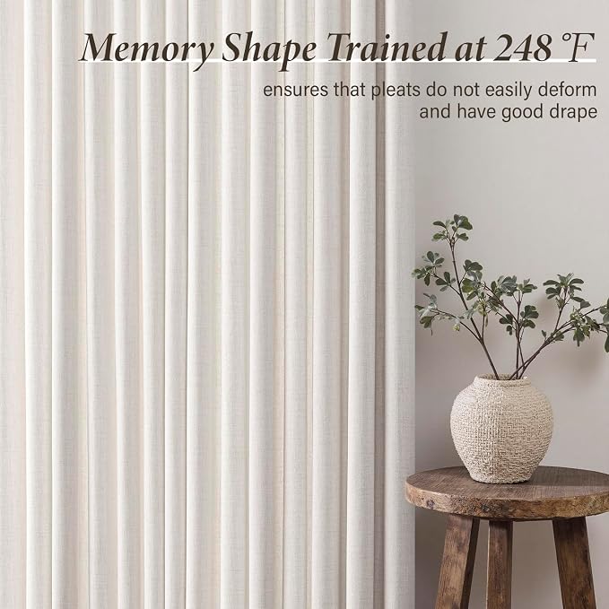 MIULEE Pinch Pleated Thick Linen Curtains 96 Inch 4 Panels Set Back Tab Memory Trained Pinch Pleat Semi Sheer Light Filtering Curtains Let Light in Window Drapes for Living Room Bedroom Beige White
