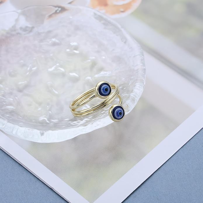 Boho Evil Eye Rings Adjustable Open Wrap Ring Blue Eye Turkish Rings Vintage Open Knuckle Finger Ring Jewelry for Women
