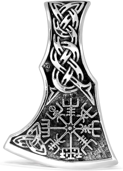 WithLoveSilver 925 Sterling Silver Viking Axe Amulet Slavic Celtic Triquetra Mjolnir Vegvisir Double Sided Pendant
