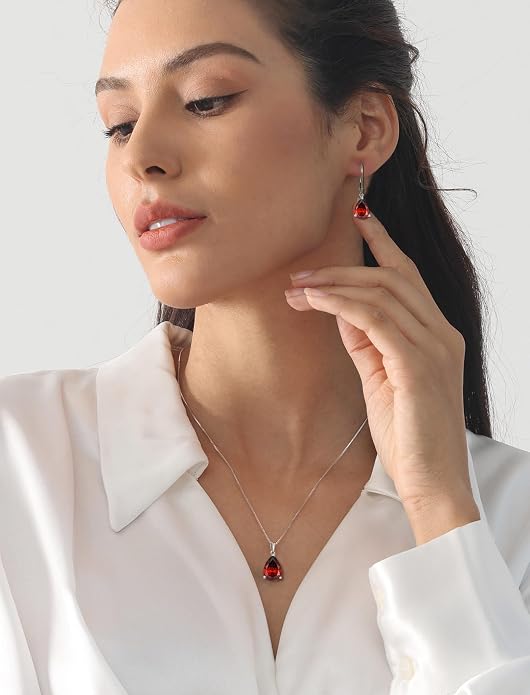 YL Teardrop Necklace 925 Sterling Silver Solitaire Pendant 9x12 MM Pear Cut Multicolored Birthstone Jewelry for Women