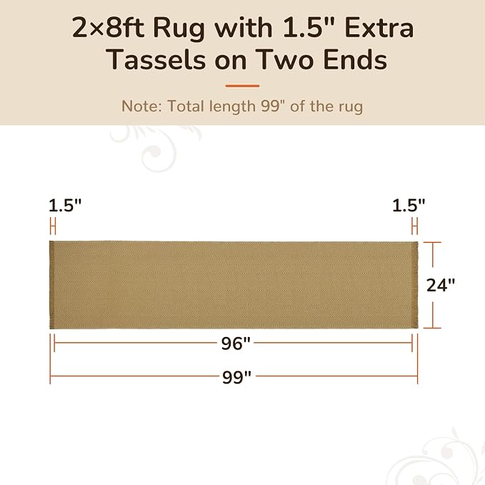 2x8 Washable Boho Runner Area Rug with Tassels for Living Room Yellow Beige | Vacuum Friendly, Machine Washable, Non-Slip Rug, Modern Farmhouse Neutral Decor Carpet, Bathroom Bedroom Kitchen Hallway