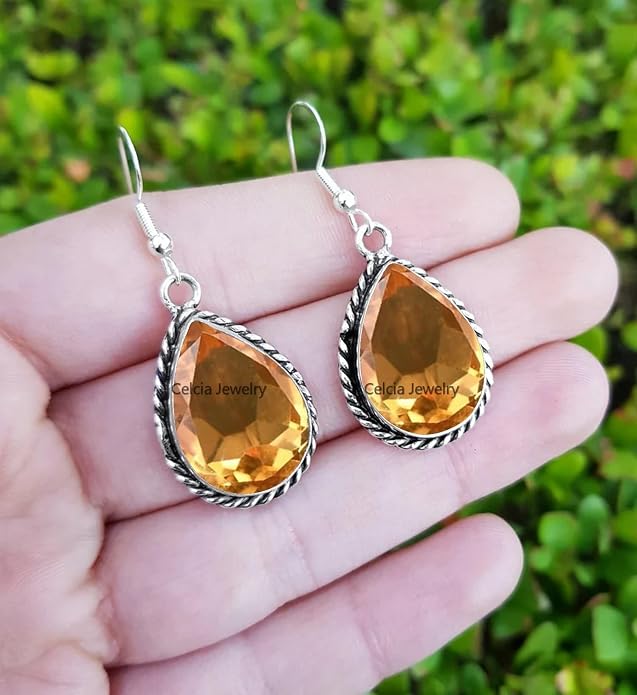 Pure 925 Sterling Silver Dangle Drop Earrings for Women, Pear Gemstone Handcrafted Earrings for Women & Girl ('Amethyst)