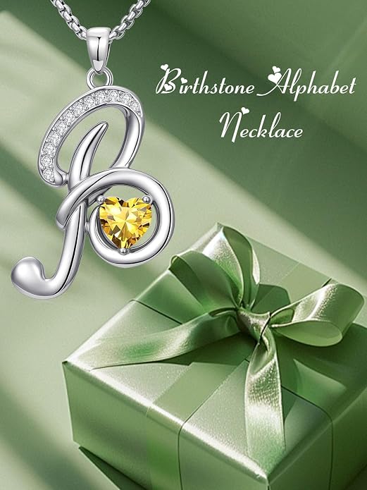 Birthday Gifts for Women Alphabet A to Z Initial Birthstone Pendant Necklaces for Women - 18k White Gold Plated Personalized Name Jewelry Anniversary Graduation Gifts for Wife Her Daughter Girlfriend(with Gift Box)