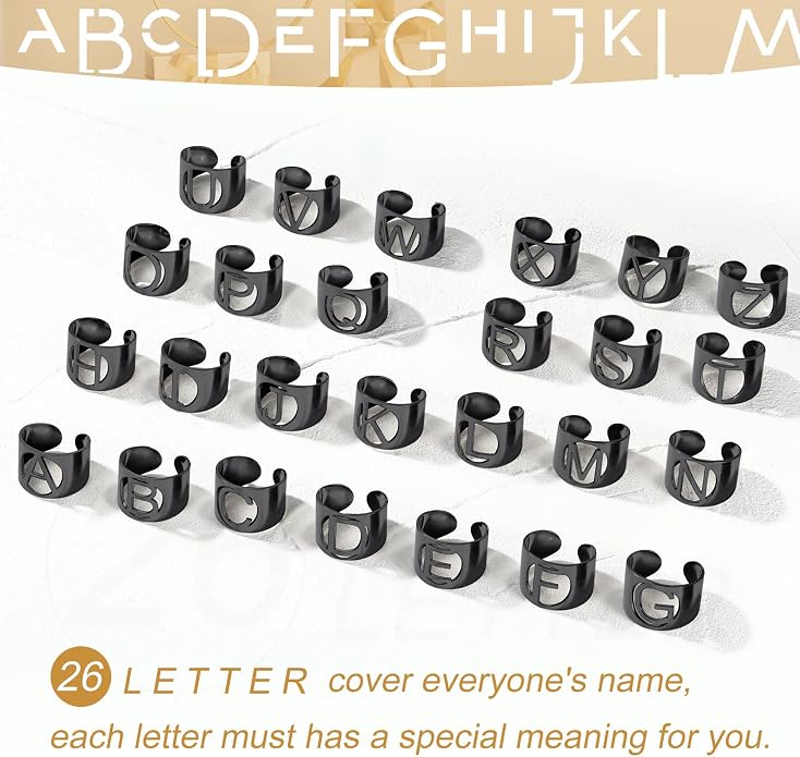 KeyStyle Bold Initial Letter Rings Adjustable, GoldChic Jewelry Women Gold Statement Ring Personalized Engraved Women’s Open Signet Ring for Party (Gold, White Gold, Black)