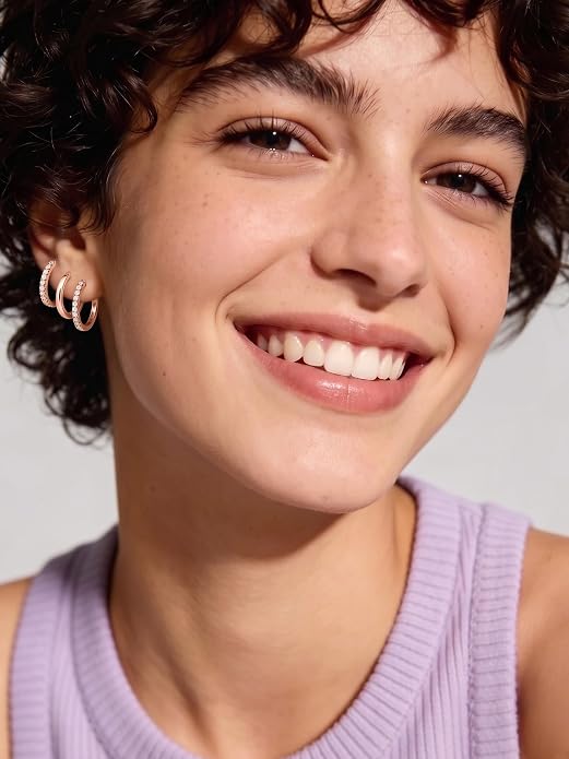 ChicSilver 925 Sterling Silver Huggie Earrings for Women 14K Gold Plated Silver Hoop Earrings for Women Hypoallergenic Small Cubic Zirconia Huggie Earring (6/8/10/12/14/16/18/20mm)