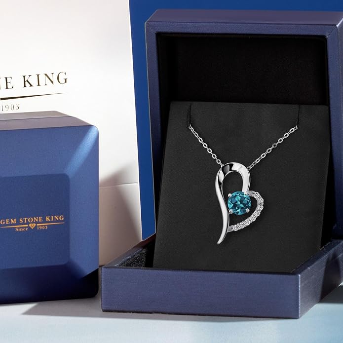 Gem Stone King Heart Shape Pendant Necklace For Women | 925 Sterling Silver | 6MM Round Gemstone Birthstone | Heart Necklace For Women | With 18 Inch Silver Chain