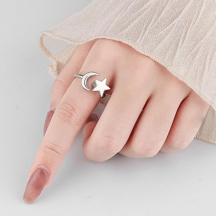 Fidget Ring Anxiety Spinner Ring Open Adjustable Sunflower Star Moon Windmill Butterfly Rings Daisy Stress Relieving Fidget Women Cubic Zirconia Anti Stress Mood Rotate Inspirations Jewelry