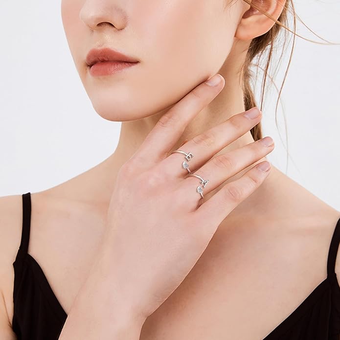 MILACOLATO 925 Sterling Silver Initial Rings for Women Teen Girl 18K Gold Plated Heart Initial Rings Adjustable Capital Letter Ring Stackable Thumb Pinky Rings for Daughter Birthday Bridesmaid Gifts Jewelry, A to Z