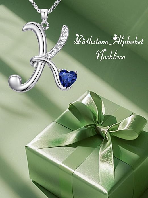 Birthday Gifts for Women Alphabet A to Z Initial Birthstone Pendant Necklaces for Women - 18k White Gold Plated Personalized Name Jewelry Anniversary Graduation Gifts for Wife Her Daughter Girlfriend(with Gift Box)