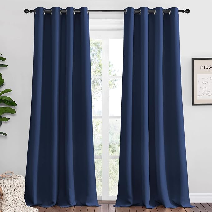 NICETOWN Bedroom Blackout Curtains Panels, 1 Pair, 55 inches by 94 Inch, Navy, Triple Weave Energy Saving Thermal Insulated Solid Grommet Blackout Draperies for Patio