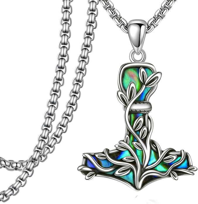 Mjolnir Hammer Necklace Sterling Silver Thor Hammer Pendant Necklace Nordic Viking Jewelry Gifts for Women