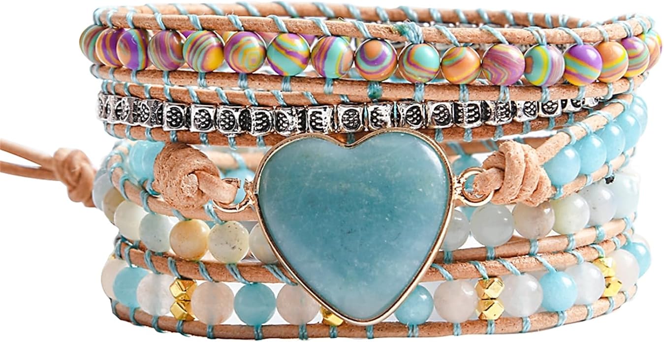 YGLINE Natural Stone Bracelet 3 Wraps Bracelet Handmade Boho Bracelet for Women Bracelet