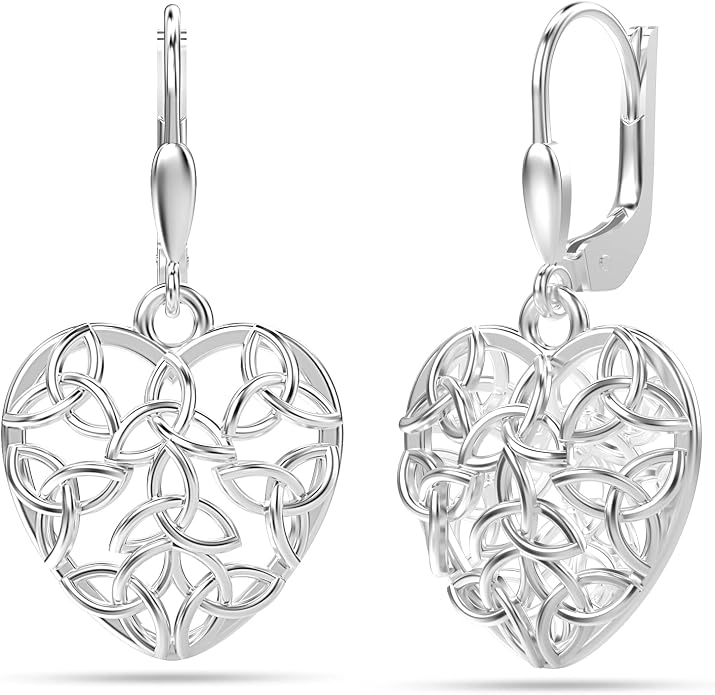LeCalla 925 Sterling Silver Leverback Drop Earrings | Lightweight Celtic-Knot Filigree Heart Teardrop Dangle Earring for Women's Gift for Her